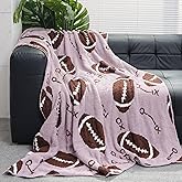 Cozy Football Throw Blanket, Lightweight Soft Sports Bedding for Adults Warm Plush Reversible Rugby Game Blanket Great Holiday Throw Blanket for Bed Sofa, Pink Purple, 51x63 inches