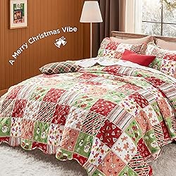 Bedsure Christmas Quilt Set Queen - Red Quilts for