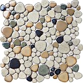 Primoon Pebble Stone Mosaic Tiles 5 Sheets, Beige Tan Brown Ceramic Mosaic Sheets Mesh Mounted 12x12, Glazed Porcelain Tile for Shower Floor Kitchen Bathroom Accent Wall Backsplash 【5 Sheets】