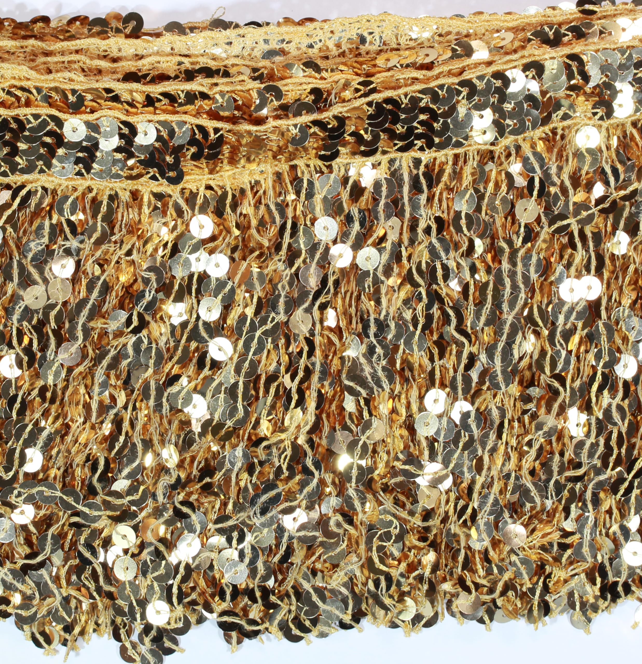 3 Meters Sequin Tassel Trim 15 cm 6" Luxury Fringe Fringing #1 (Gold)
