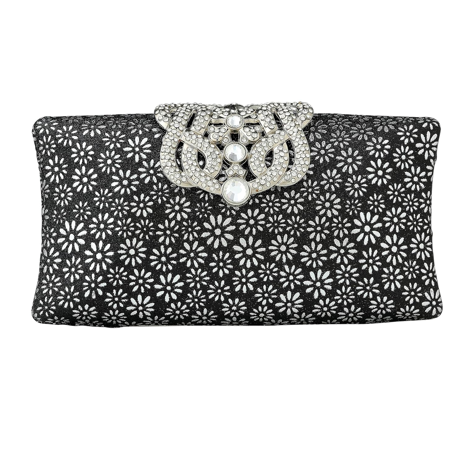 paradox womens flower design wedding cocktail evening hand box clutch bag (black)