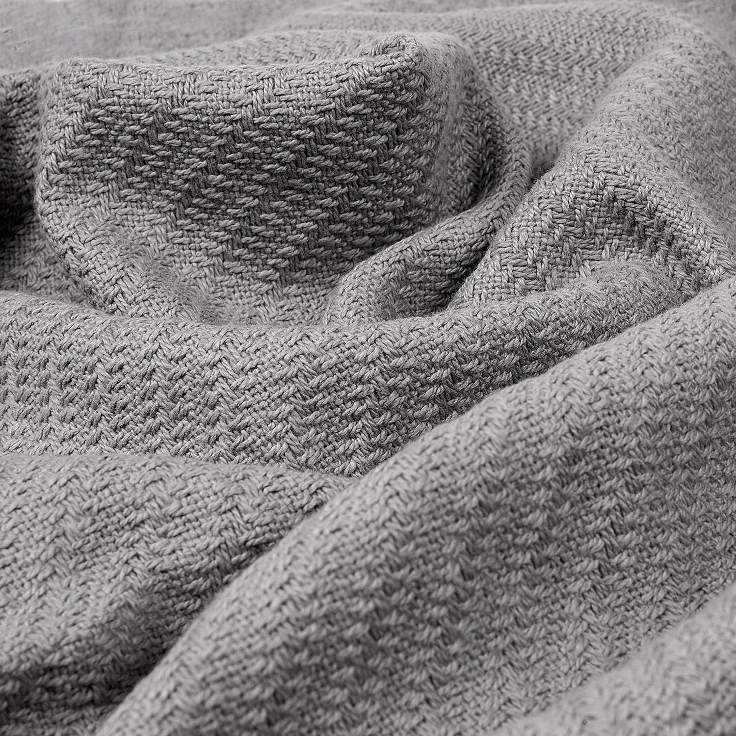 COTTON CRAFT - 100% Super Soft Premium Cotton Herringbone Twill Thermal Blanket - Full/Queen Grey: Home & Kitchen
