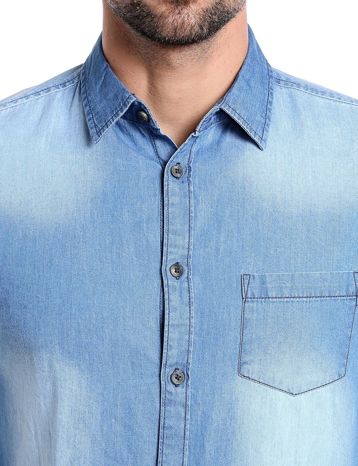 dennis lingo men's denim light blue solid casual shirt