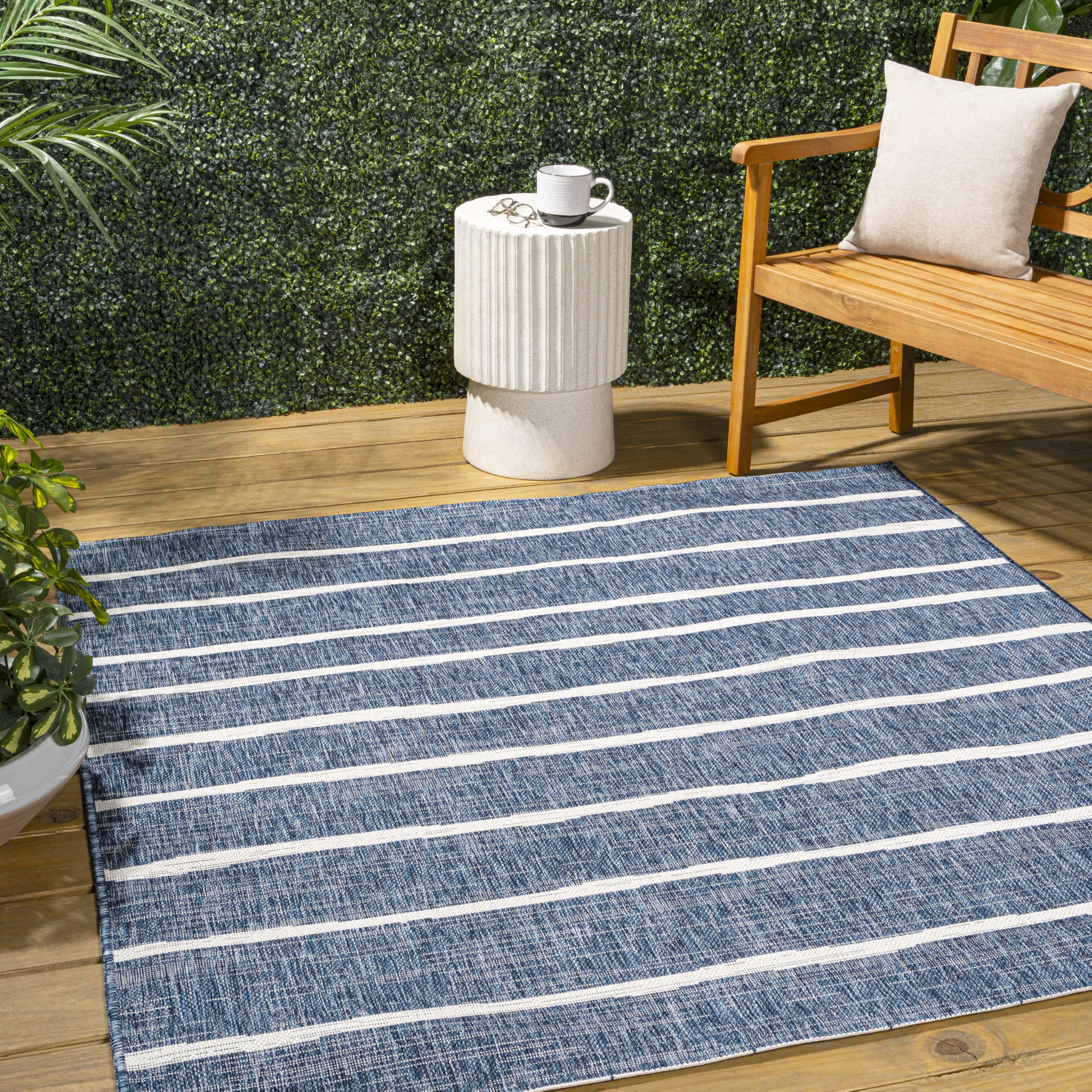 JONATHAN Y Berber Stripe Indoor Outdoor Square Area Rug 9X9 Blue/Ivory, Colonia for Backyard, Patio, Porch, Easy-Cleaning, High Traffic, Pet-Friendly, Non-Shedding (SMB125C-9SQ) Image