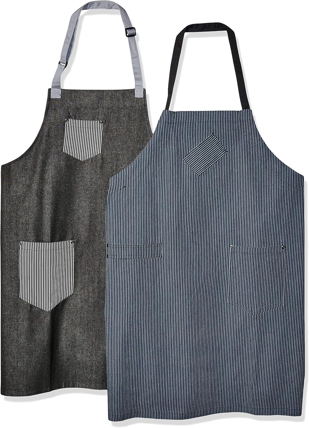 Chef Code Unisex-Adult's Pair of Denim Bib Aprons, Dark-Gray/Blue, One Size: Clothing