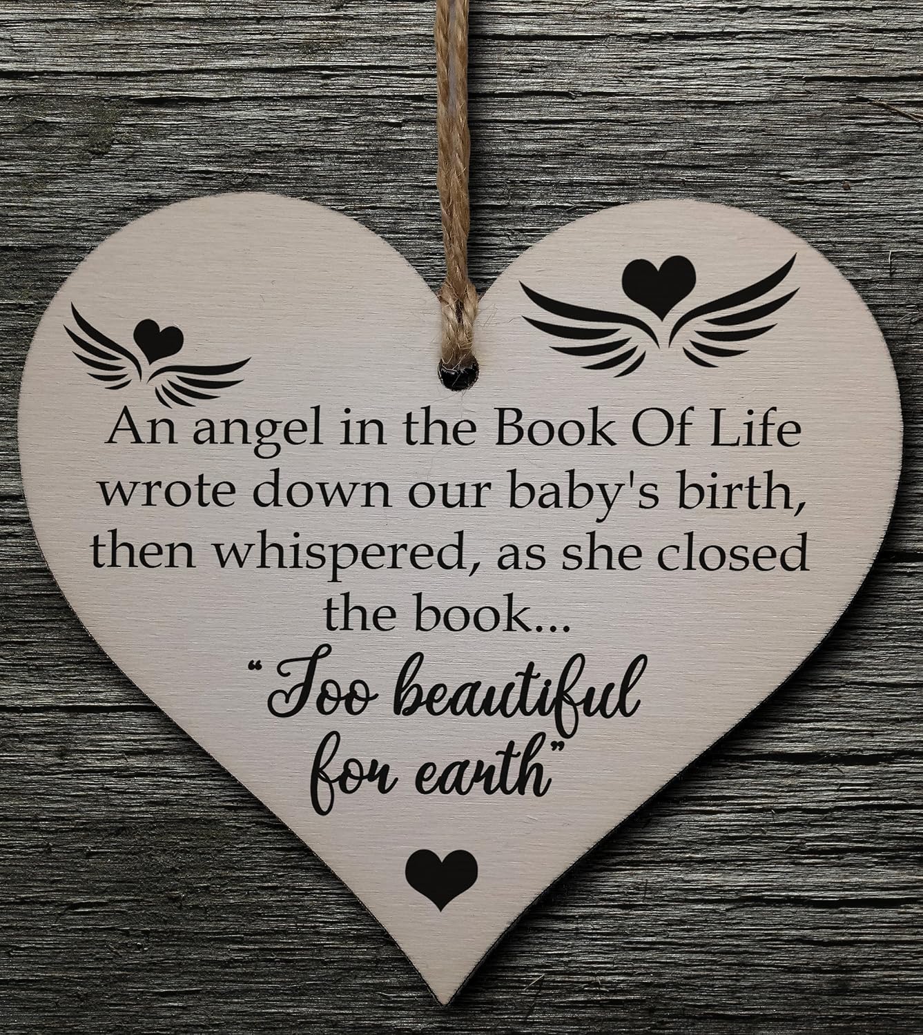 Handmade Wooden Hanging Heart Plaque Gift in Memory of Angel Baby Loving Keepsake, Multicolor, 10 x 9.5 cm - Image 3