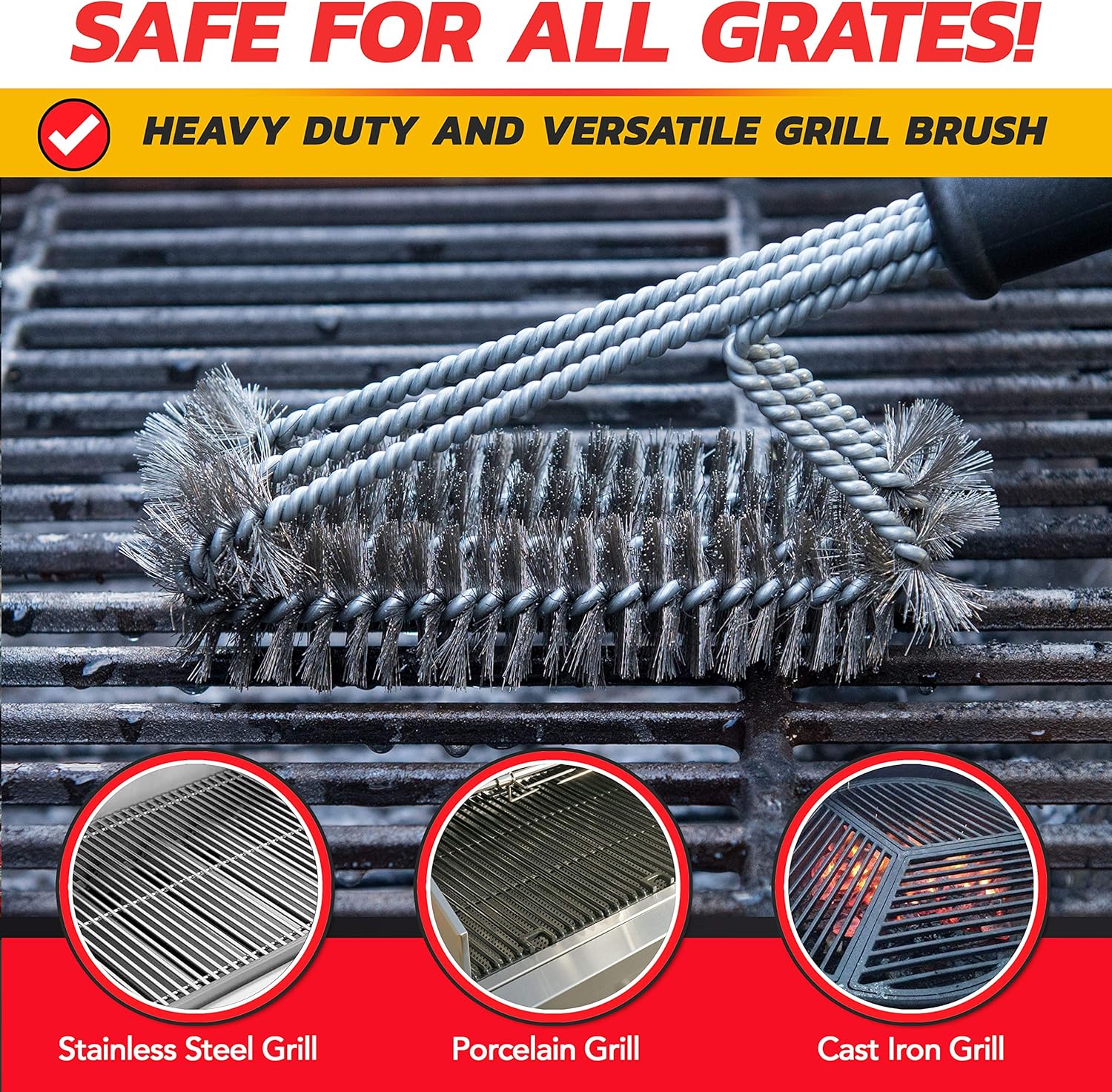 Alpha Grillers 18" Grill Brush. Best BBQ Cleaner. Safe for All Grills. Durable & Effective. Stainless Steel Wire Bristles and Stiff Handle. A for Barbecue Lovers. : Garden & Outdoor