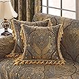Loom and Mill 1 Piece Luxury Throw Pillow Covers 20x20 Inch, Classic Antique Decorative Pillow Cover with Tassels, Jacquard Damask Pillow Cases for Living Room Bedroom Sofa Couch Chair(Bronze Gold)