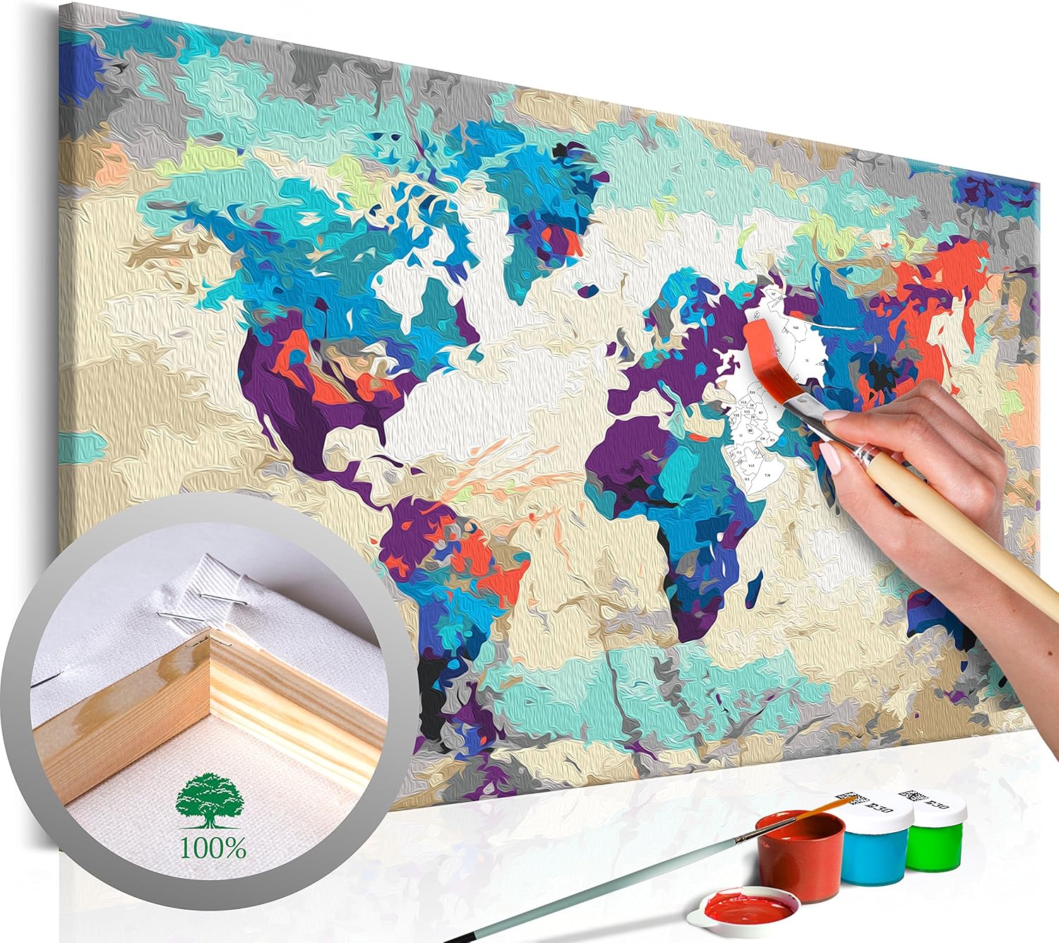 murando Paint by Numbers for Adults and Kids World map 60x40 cm DIY Canvas Painting Set Wall Art