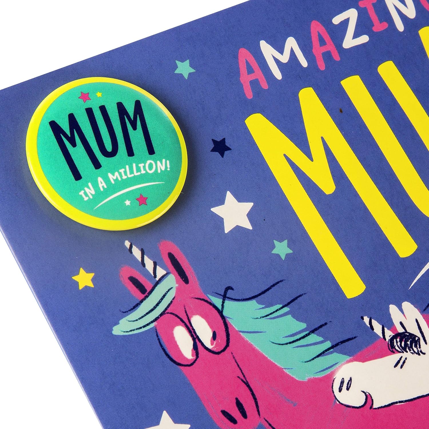 Hallmark Mother's Day Card for Mum - Neon Unicorn with "Mum in a Million" Badge, Pink, 22.8cm x 15.9cm - Image 4