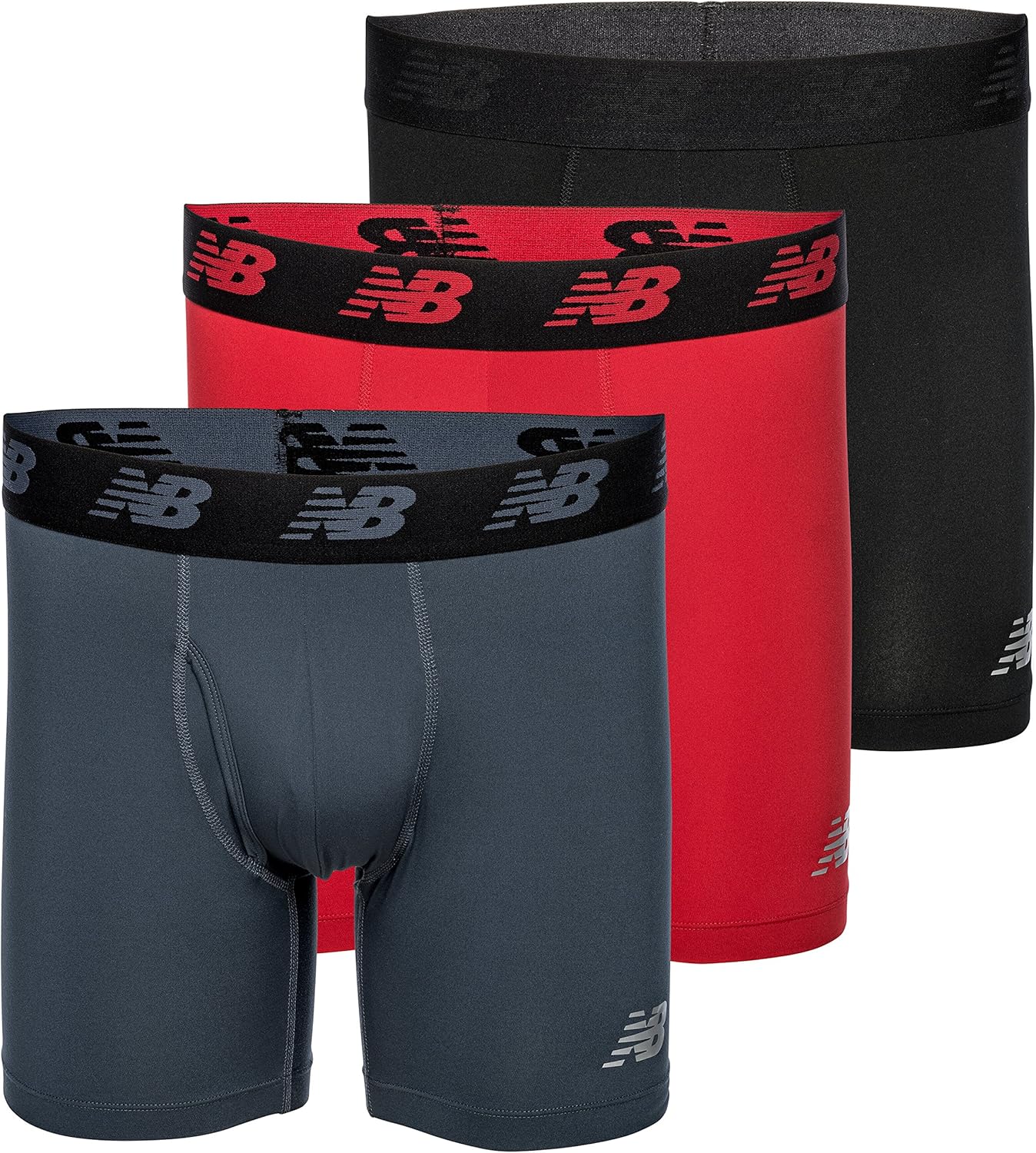 New Balance Men's 6" Boxer Brief Fly Front with Pouch, 3-Pack of 6 Inch Tagless Underwear: Clothing
