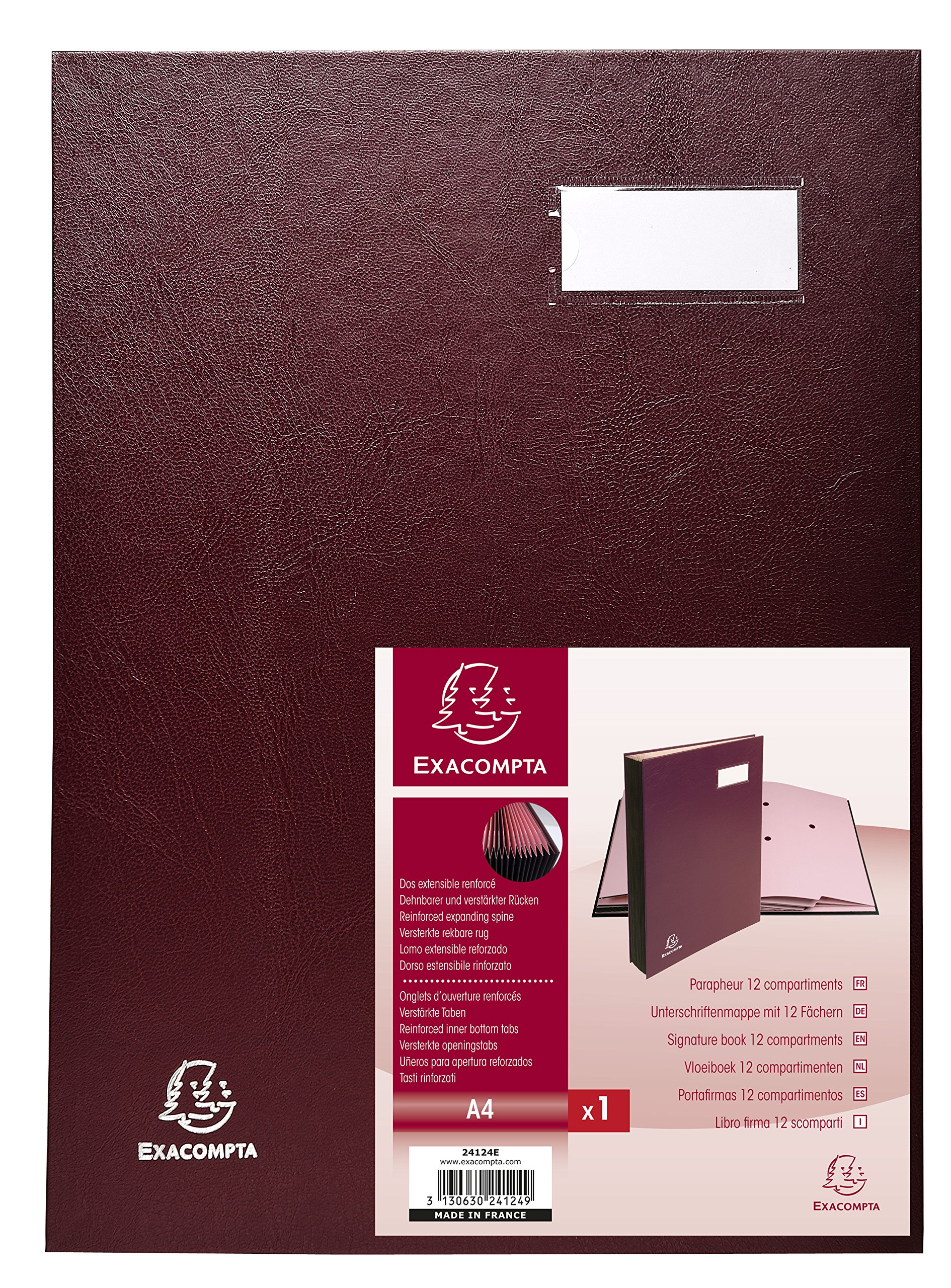 Exacompta - Ref 24124E - Direction Signature Book - 240 x 320mm in Size, Suitable for Storing A4 Documents, Plastic Cover &,300gsm Interior, 12 Compartments - Burgundy