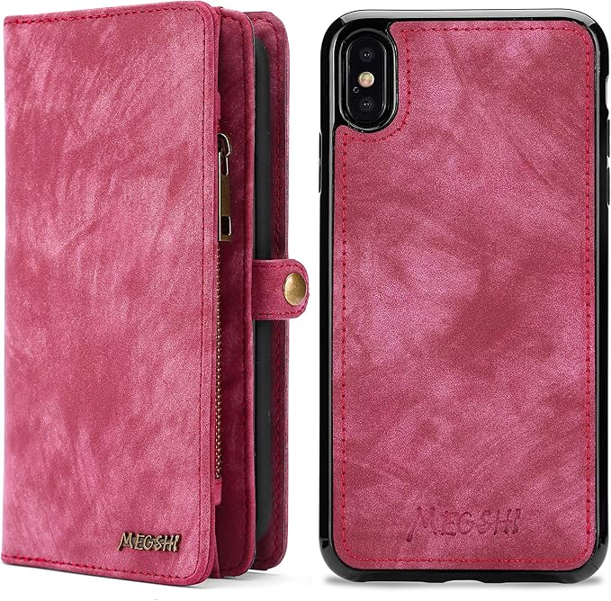 Compatible iPhone Xs Max Wallet Case,MEGSHI 2 in 1 Leather