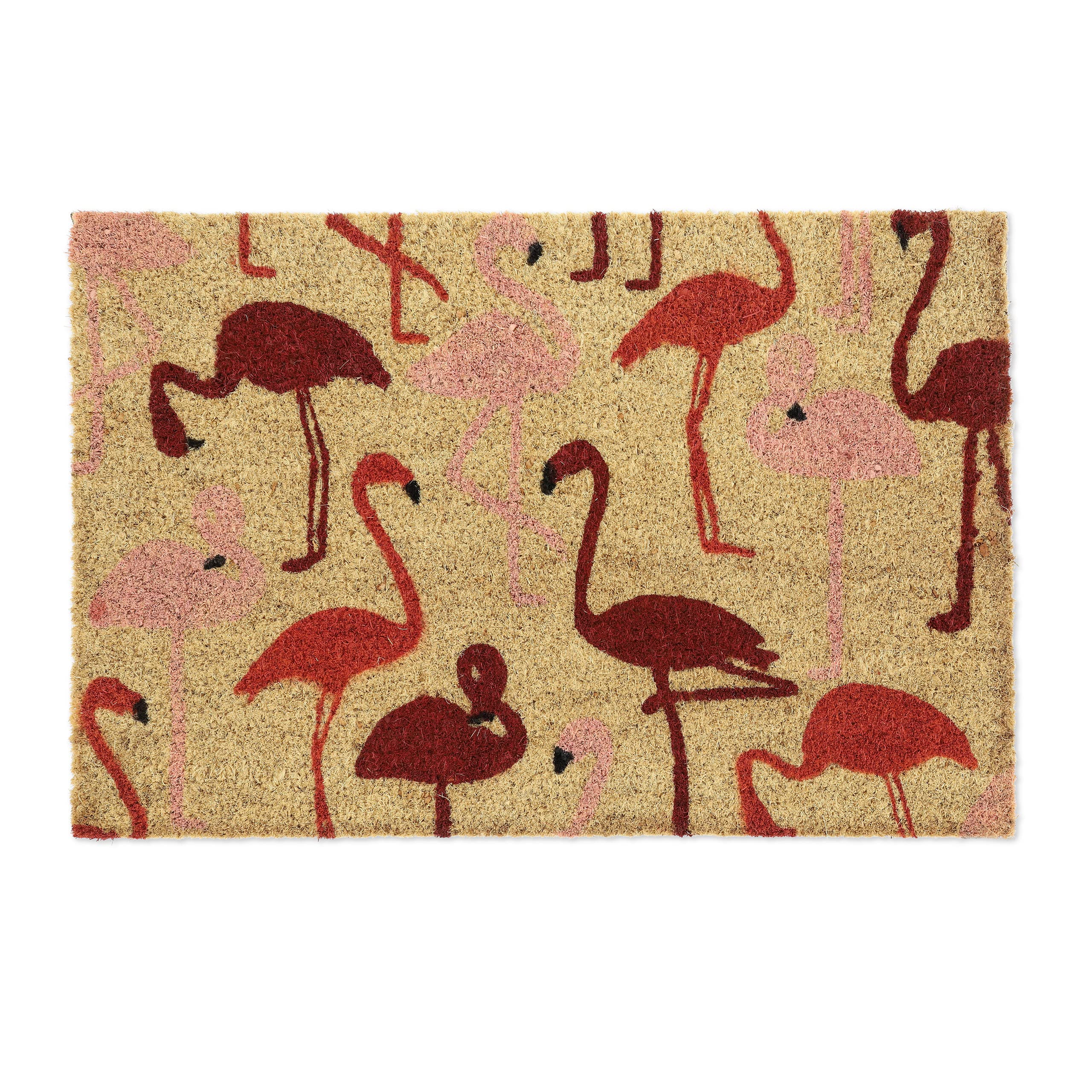 Relaxdays Animal Flamingos Birds Welcome Doormat Coir, 40 x 60 cm, Door Mat Inside & Outside, Non-Slip Wiper, Coir/Red