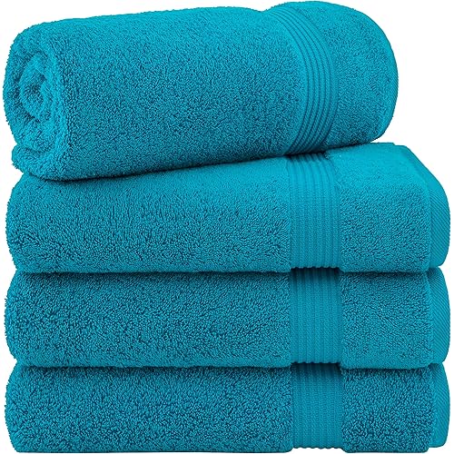 Hotel & Spa Quality 100% Turkish Genuine Cotton, Absorbent & Soft Decorative Luxury 4-Piece Bath Towel Set by United Home Textile, Ocean Aqua
