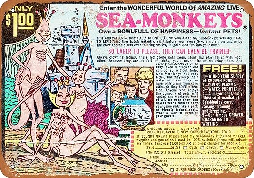 Amazon Com Wall Color 9 X 12 Metal Sign Sea Monkeys Comic Book Ad Vintage Look Home Kitchen