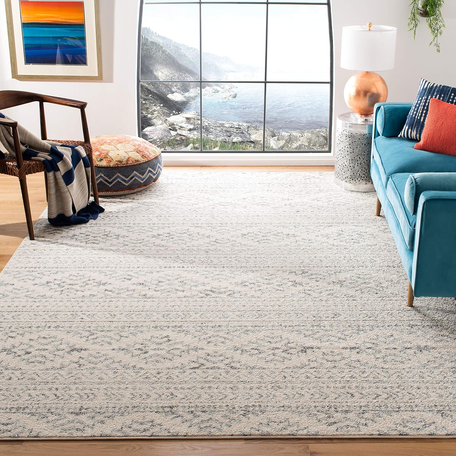 Rugs, Pads & Protectors - SAFAVIEH Tulum Collection Area Rug - 8' x 10', Ivory & Grey, Moroccan Boho Tribal Design, Non-Shedding & Easy Care, Ideal for High Traffic Areas in Living Room, Bedroom (TUL272A)