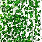 Mandy's 12pcs Fake Vines Artificial Ivy Leaves, Silk Ivy Garland Hanging Plants for Home Kitchen Wedding Wall Decor (12)