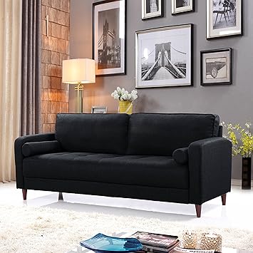 sofa para sala de estar de tela moderna mediados de siglo lino negro