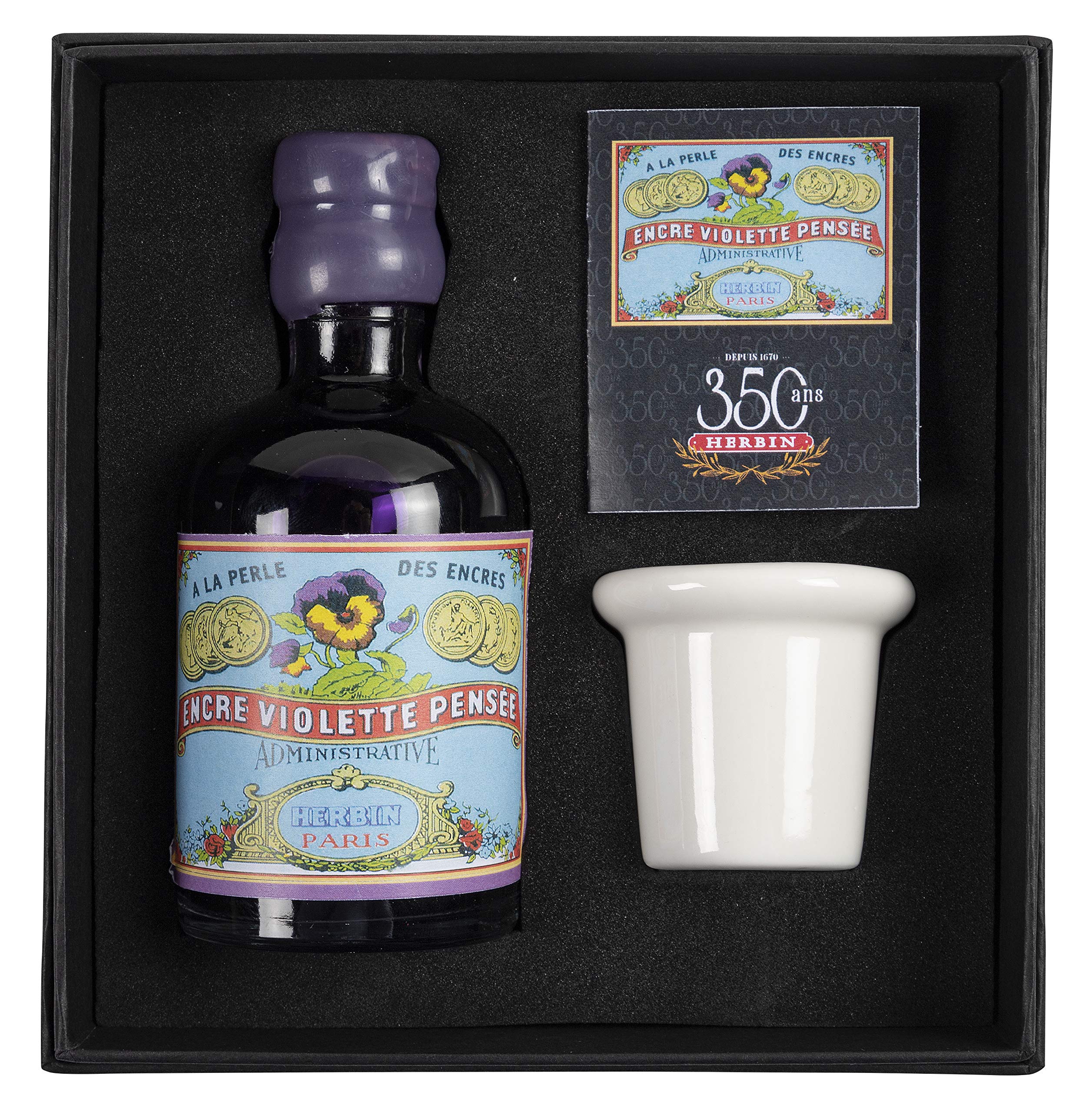 Jacques Herbin 27977T - A special 350th anniversary inkwell set including a porcelain inkwell, instructions and a 100 ml bottle of Violette colour ink.