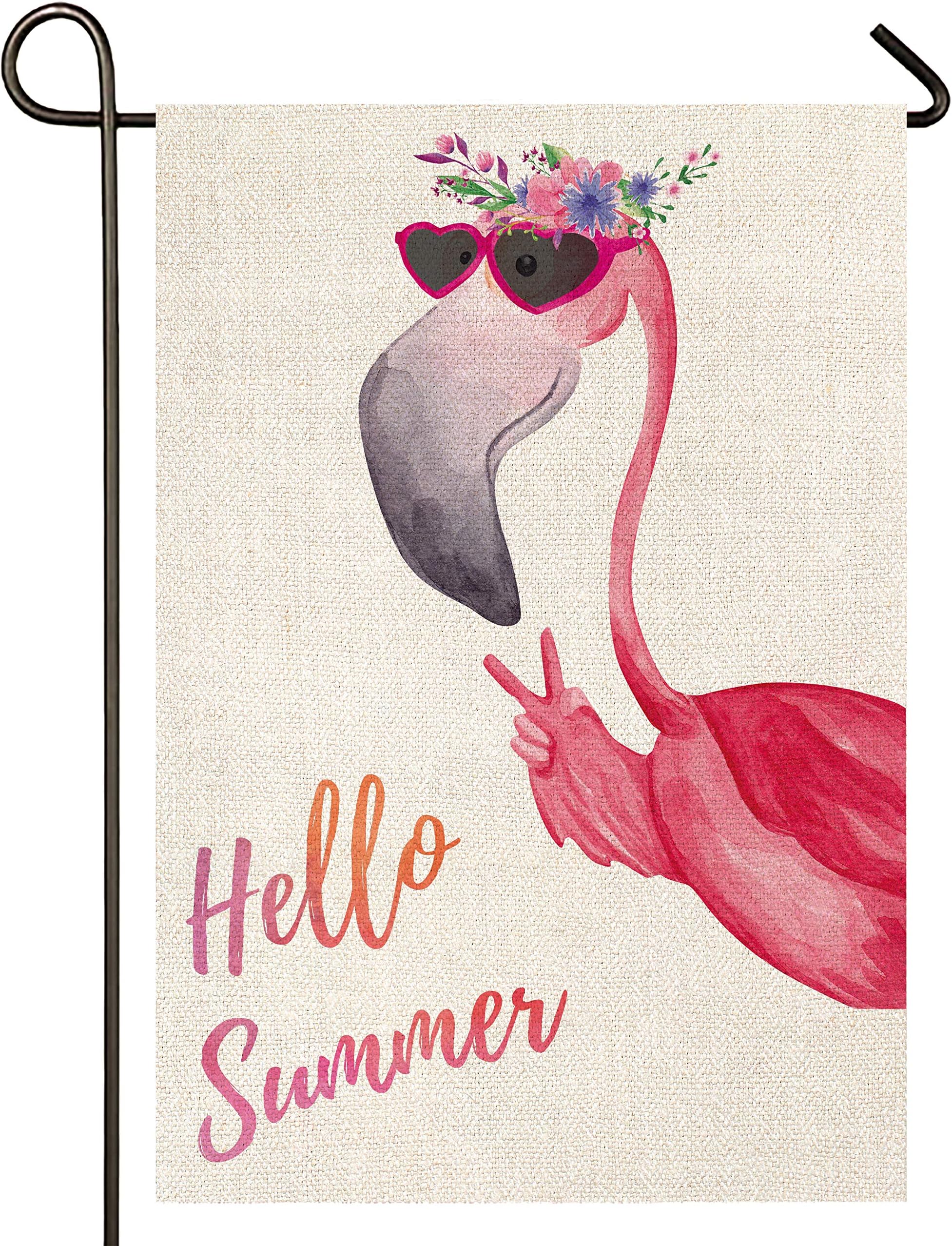 Atenia Flamingo Burlap Garden Flag, Double Sided Flamingo Garden Outdoor Yard Flags for Garden Decor (12.5X18)