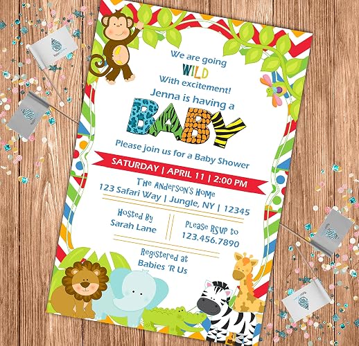 Amazon Com Jungle Custom Baby Shower Invitation Safari Themed