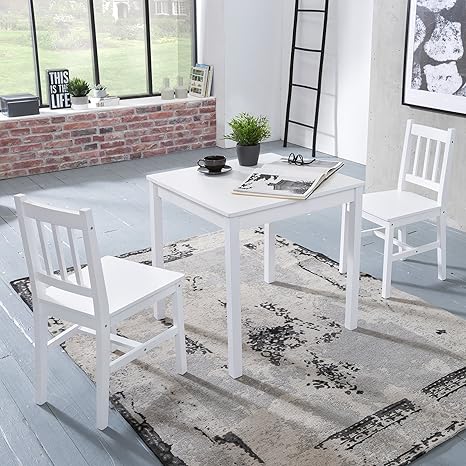 FineBuy Esszimmer-Set Emilio 3 teilig Kiefer-Holz weiß Landhaus-Stil 70