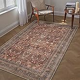 HUGEAR 3x5 Entryway Area Rug Vintage Brick Red Small Rug Machine Washable Door Mat Retro Floral Low Pile Carpet Vacuumable Distressed Throw Rug Entrance Kitchen Bedroom Bathroom Non Slip Lightweight