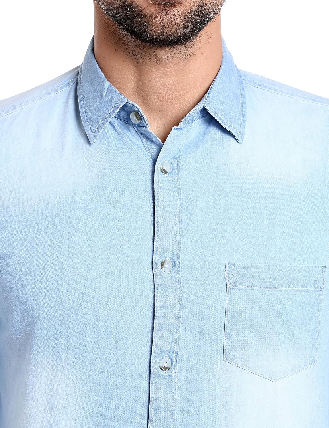 dennis lingo men's denim light blue solid casual shirt