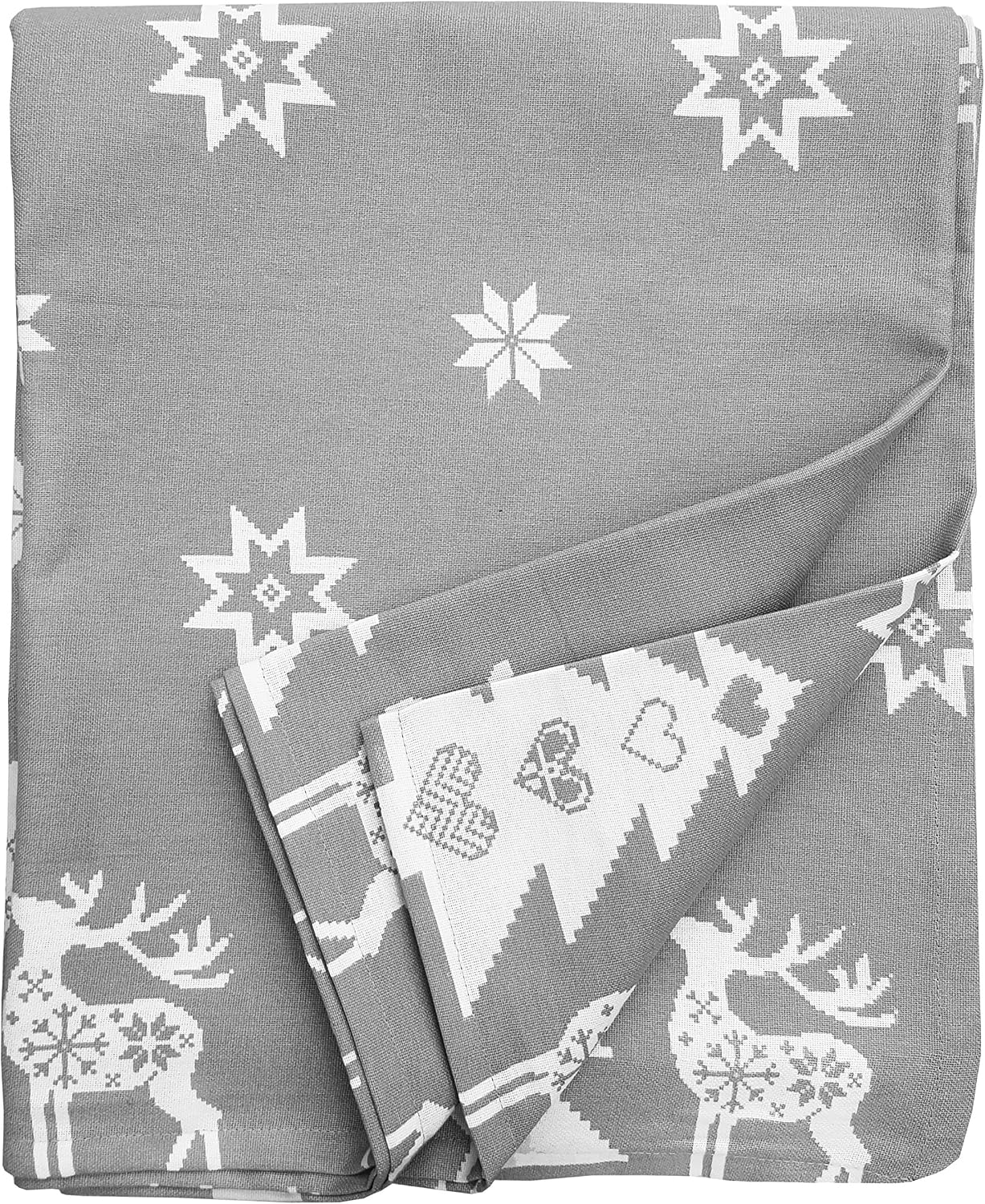 Ragged Rose Christmas Table Cloth, Festive Linen Tablecloth with Nordic Style Prints for Living Room & Kitchen