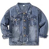 YJBQ Girls Boys Jean Jacket for (4-14 Years Kids) Trendy Cozy Soft Ripped Denim Coat Casual Outerwear School Travel Teen Gift