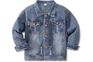 YJBQ Girls Boys Jean Jacket for (4-14 Years Kids) Trendy Cozy Soft Ripped Denim Coat Casual Outerwear School Travel Teen Gift