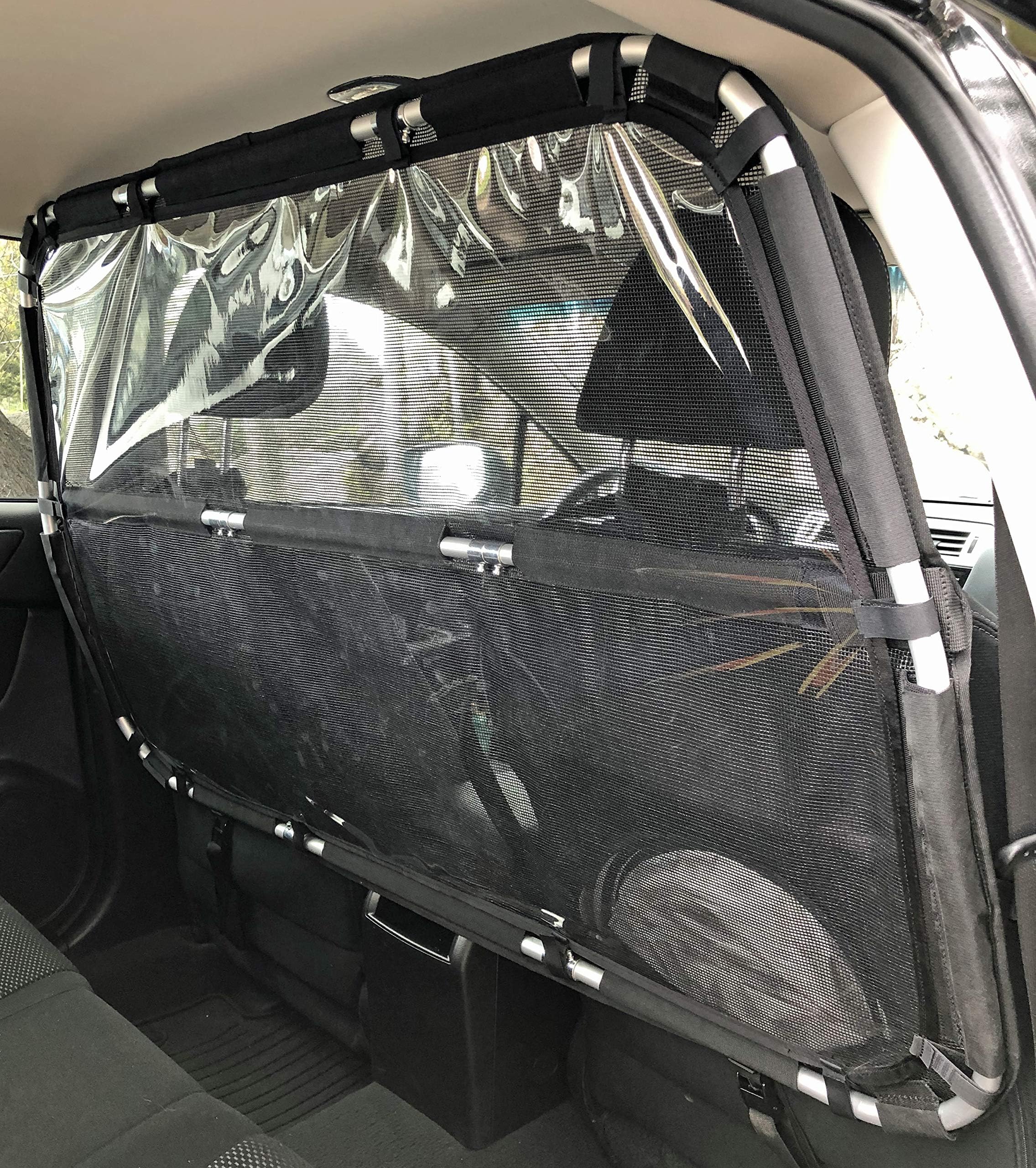 Bushwhacker Cough and Sneeze Guard for Vehicle - Protection for Rideshare Taxi Drivers and Passengers - Divides Front and Back Seats Barrier Partition Divider Car Isolation Shield (56 Inch Wide)