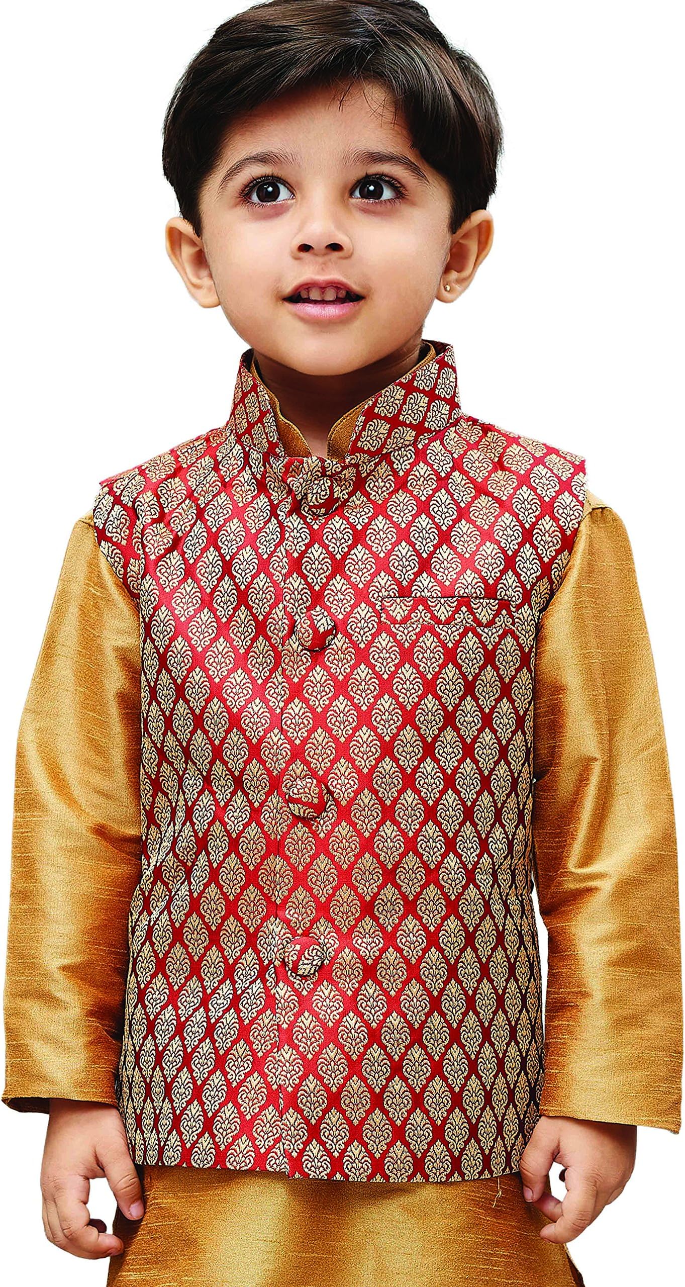 VASTRAMAY Beige Cotton Silk Blend Boys Nehru Modi Jacket