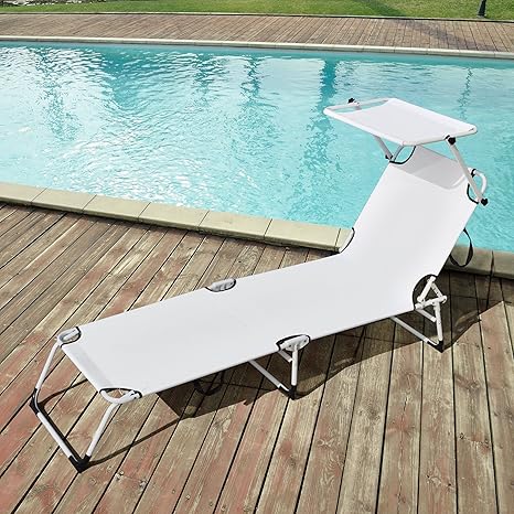 Muebles Muebles y accesorios de jardín albstore.com.ve jardín Set de 2  tumbonas plegables 190cm blancas con parasol hamaca de acero para playa casa .pro