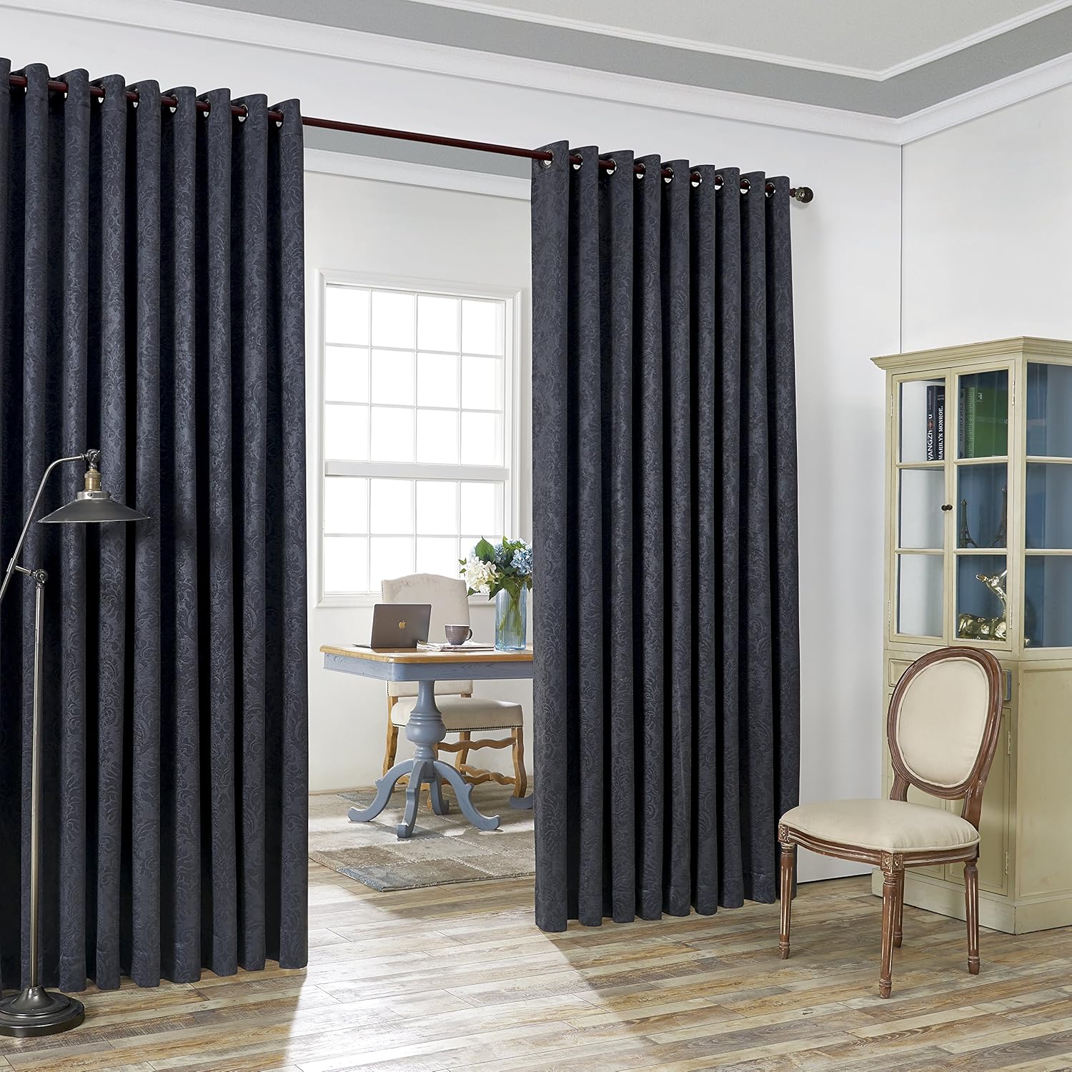 AsaTex Loretta - 1 Embossed Patio Extra Wide Curtain Panel with 16 Grommets - Thermal Weaved Blackout - Noise Reduction Fabric - Ideal for Sliding and Patio Doors (Patio 102 W x 84, Charcoal)