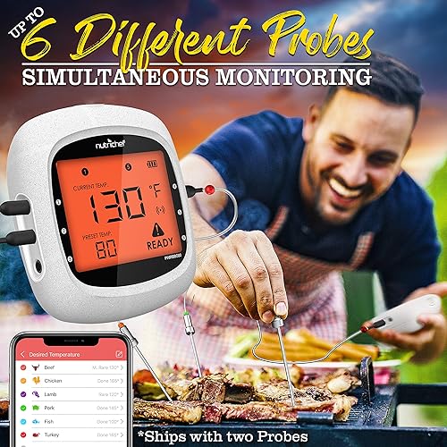 NutriChef Bluetooth Meat Thermometer for Grilling and Smoking, up