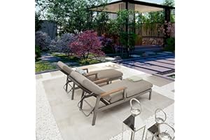 PatioFestival Outdoor Conversation Set Patio Chaise Lounge Chair Sets Wicker Rattan Metal Furniture with Adjustable Backrest, Removable Cushions, Metal Frame for Poolside, Garden (2 PCs, Grey)