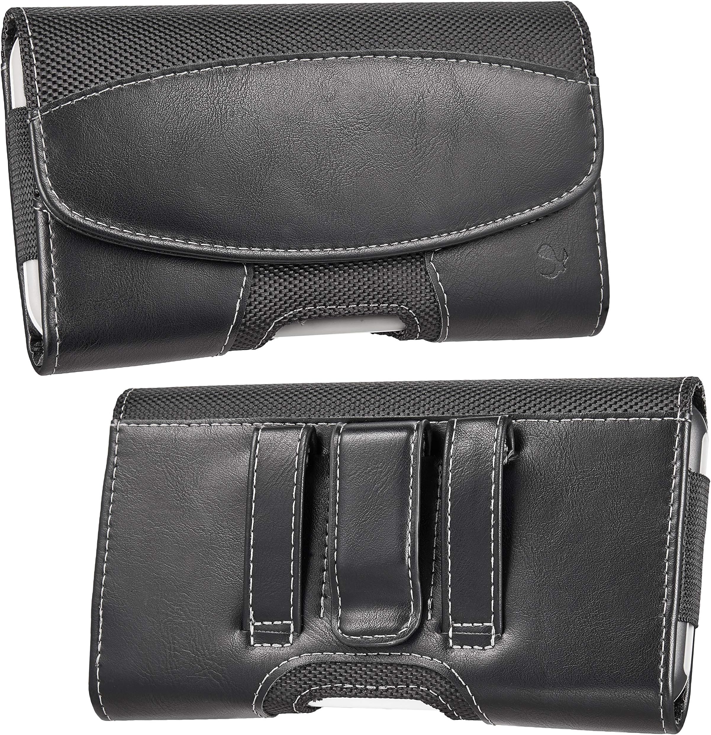 LUXMO Horizontal Leather Case, Genuine Leather Pouch Holster with Magnetic Closure and Belt Clip for iPhone 8 Plus 7 Plus 6s Plus 6 Plus Galaxy S6 S7 Edge (Black)