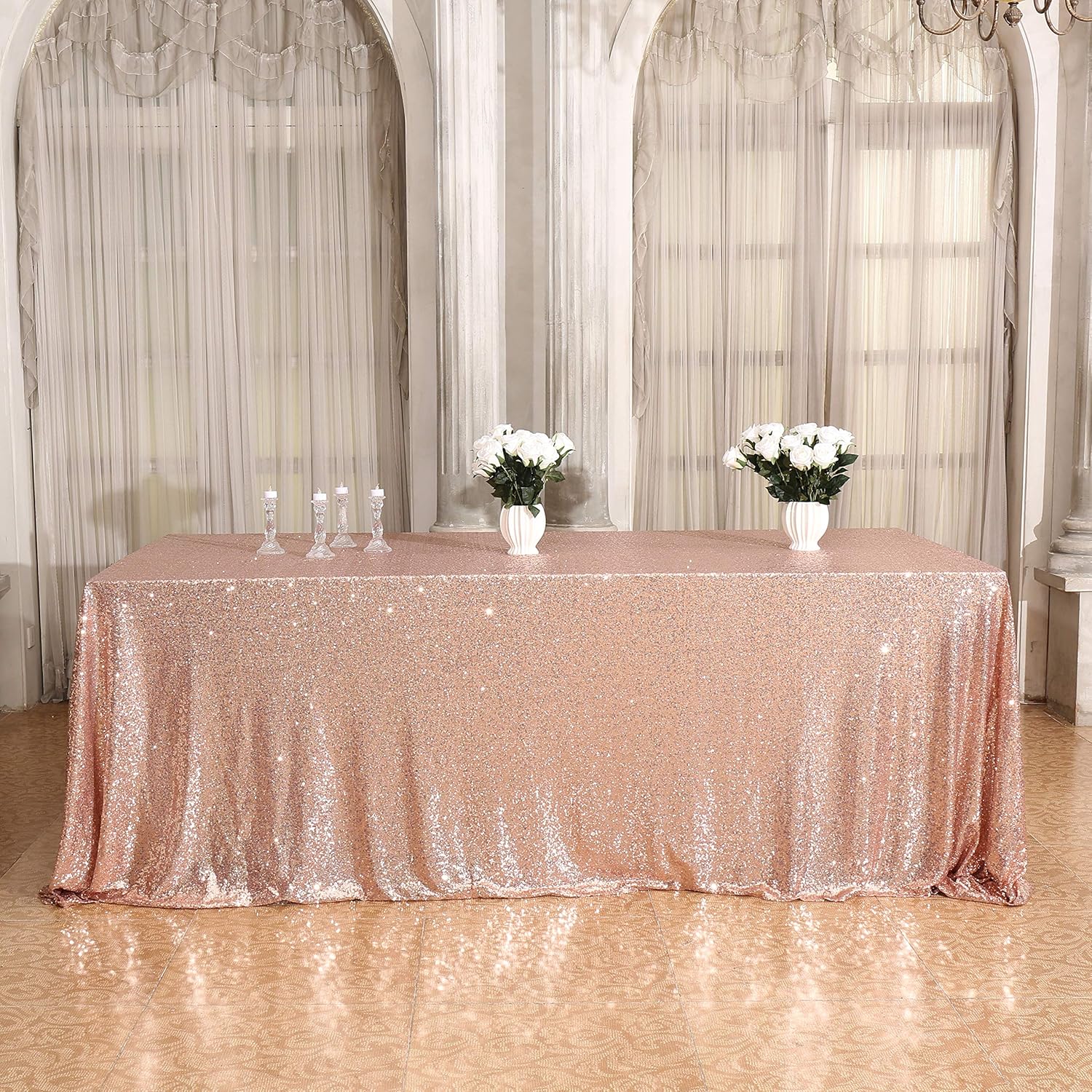 Eternal Beauty Sequin Tablecloths Rectangle Rose Gold 127 x 183 cm for wedding Halloween Chrismas Party Banquet New Year’s Day - Image 4