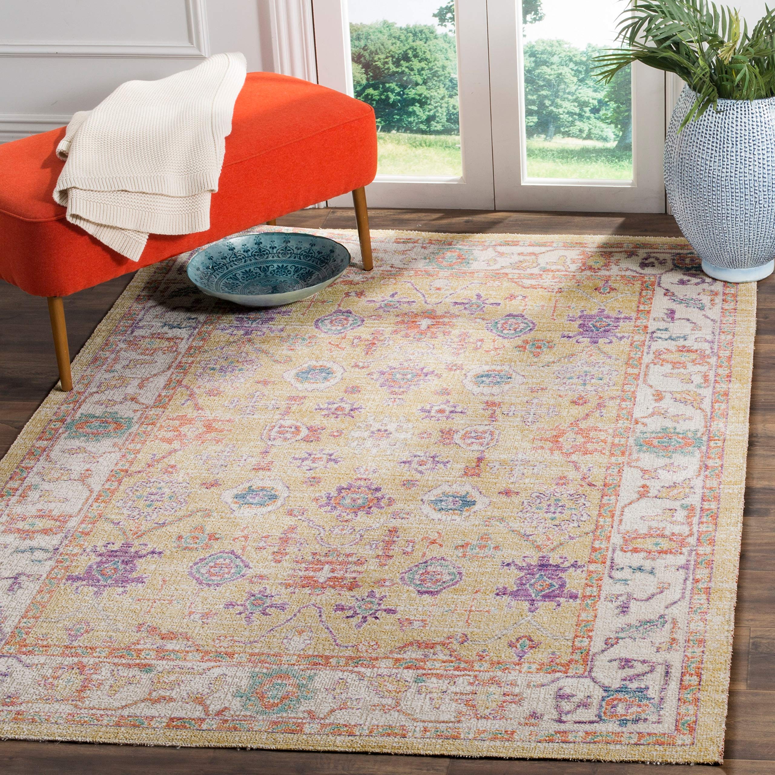Safavieh Boho Chic Indoor Woven Rectangle Area Rug, Windsor Collection, WDS313, in Gold / Lavender, 122 X 183 cm for Living Room, Bedroom or Any Indoor Space