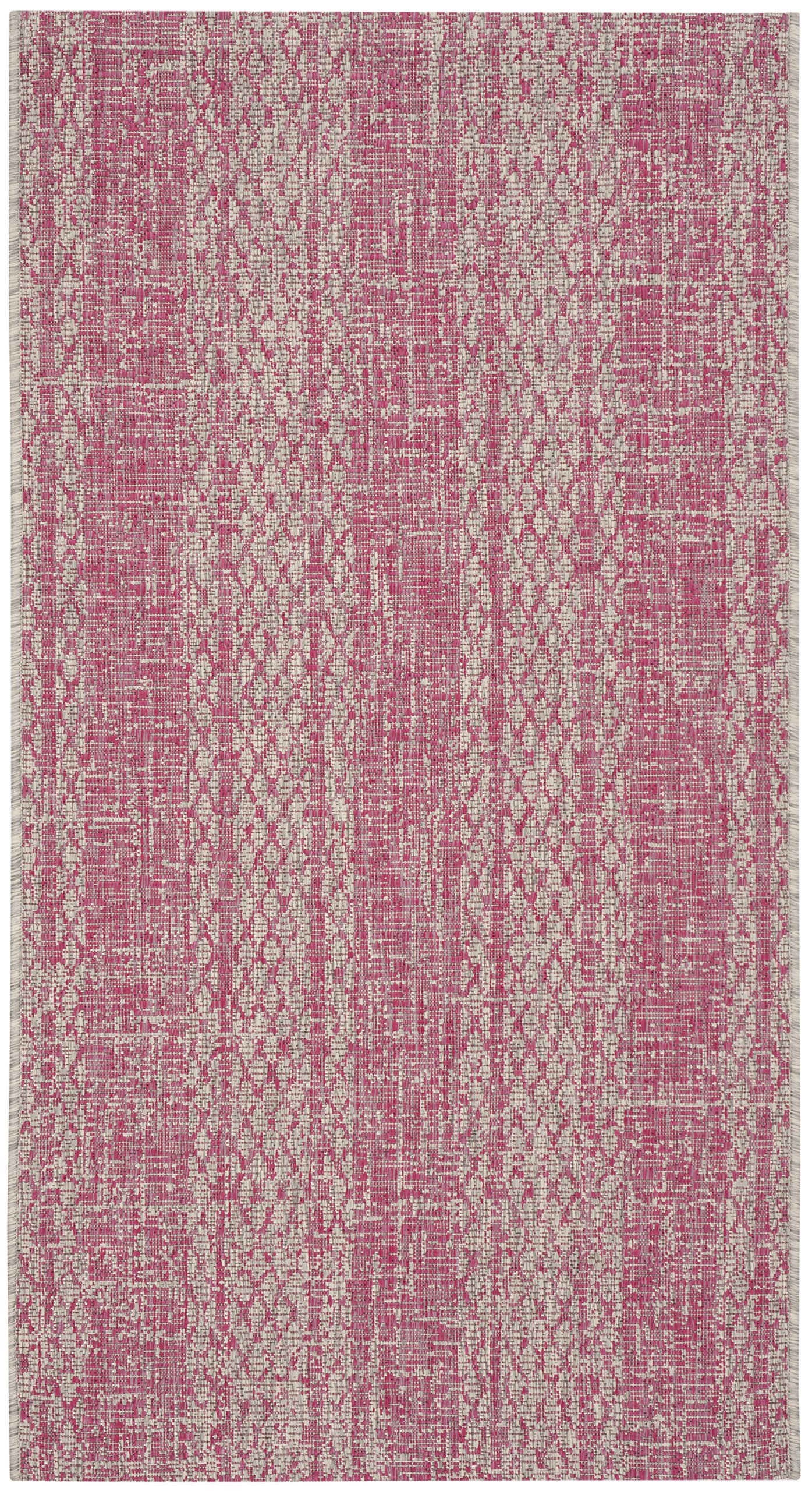Safavieh Contemporary Indoor/Outdoor Woven Rectangle Area Rug, Courtyard Collection, CY8736, in Light Grey / Fuchsia, 79 X 152 cm for Garden, Patio or Any Outdoor Space