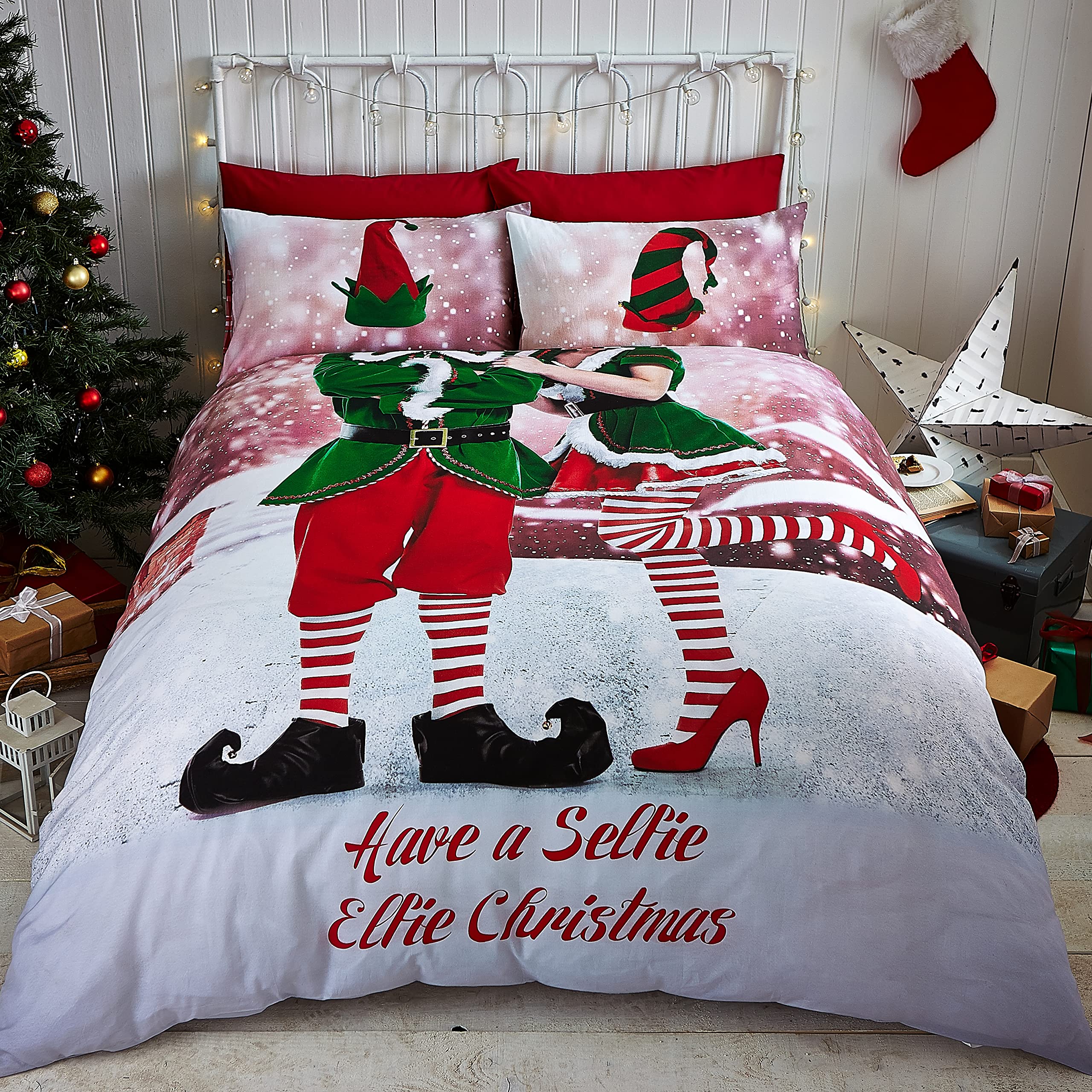 Catherine Lansfield Selfie Elfie Duvet Set, Multi, Double