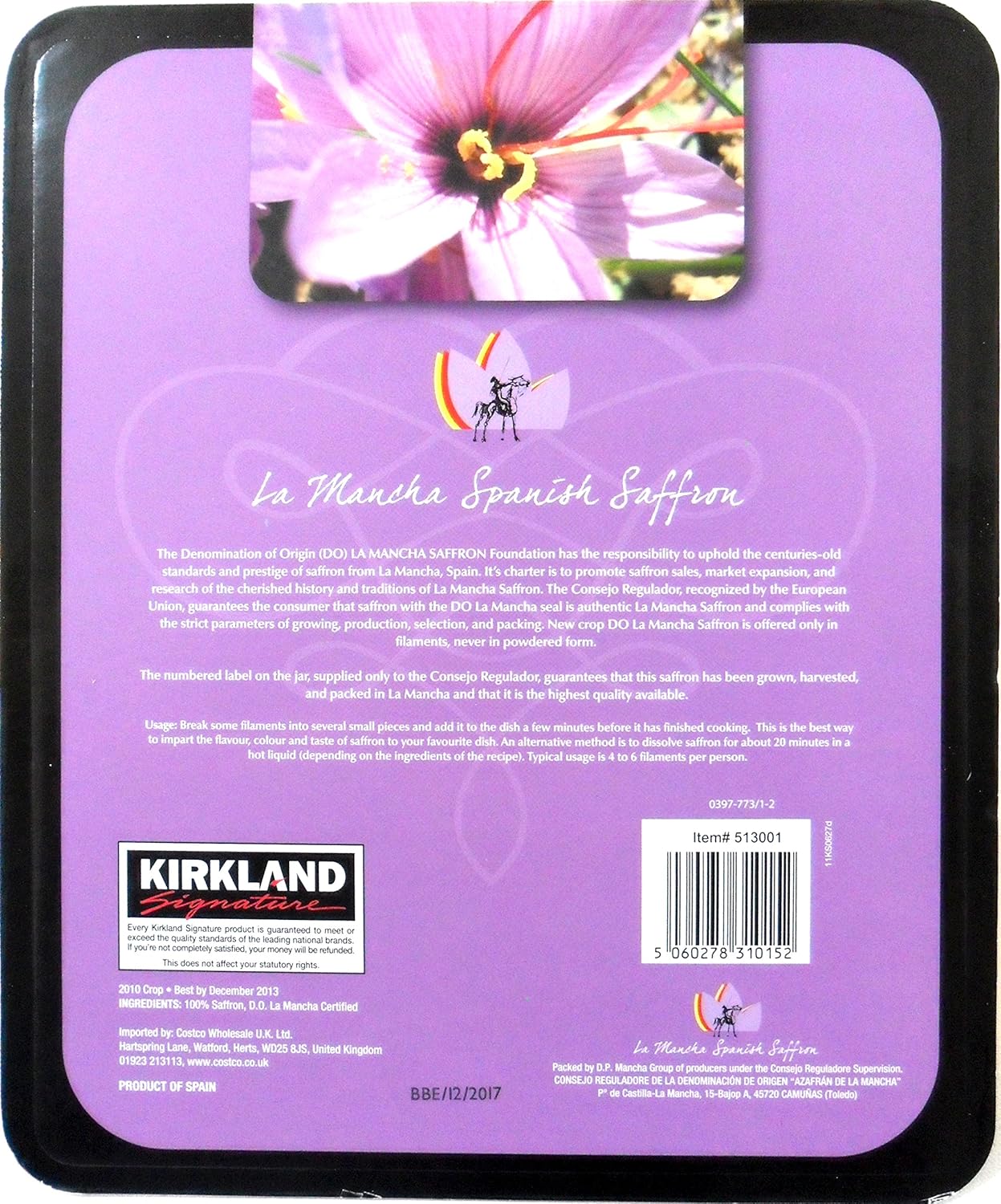 Kirkland Signature La Mancha Spanish Saffron 1g Jar Amazon Co Uk Grocery