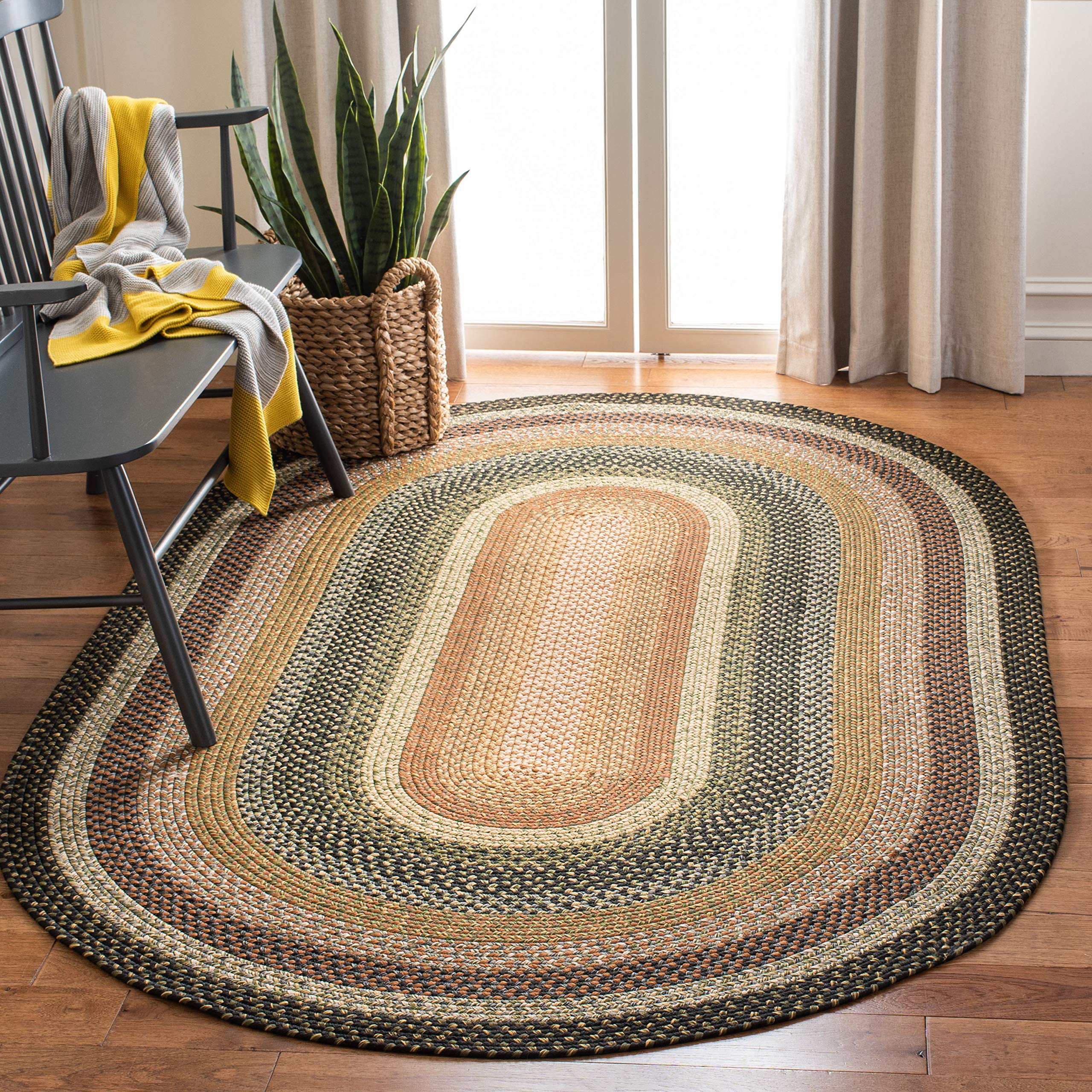 SAFAVIEH Washable Rug Outdoor Braided Collection - 7' x 10' Oval, Multi, Handmade & Reversible, Non-Shedding & Easy to Clean, Ideal for Patio, Backyard, Mudroom (BRD308A)