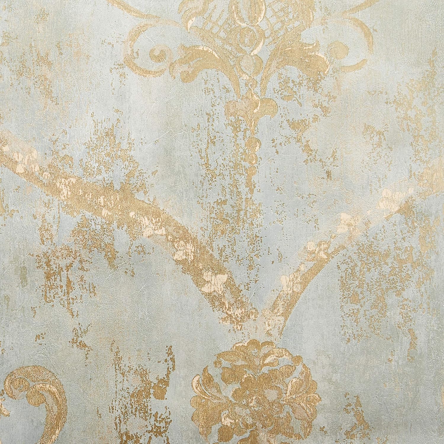 Wallpaper Gold Regal Damask On Aqua Textured Background Amazon Com