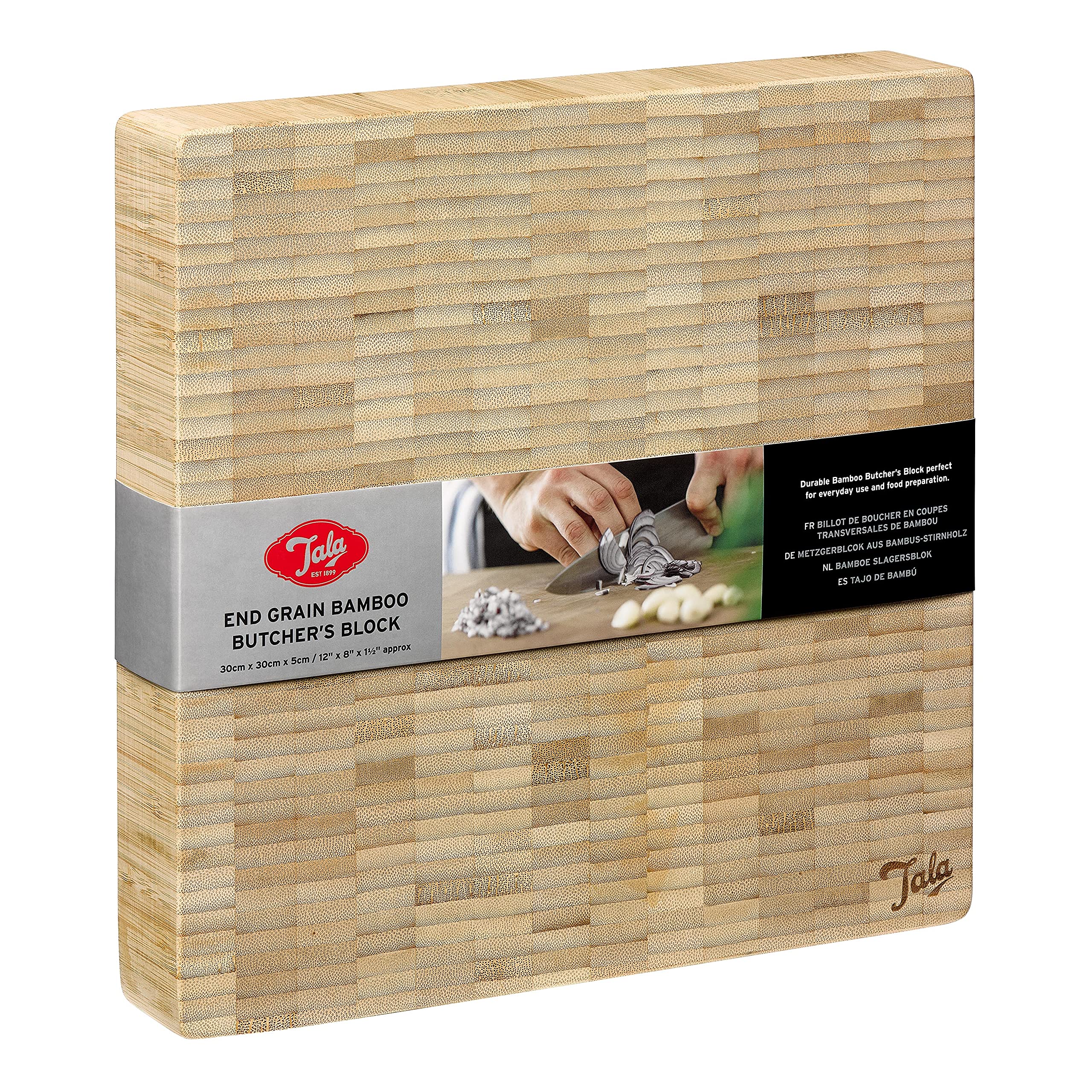 Tala Performance End Grain Bamboo Butchers Block, Measuring 30cm x 30cm x 5cm, High Quailty Sustainable Chopping Board