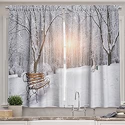 Ambesonne Winter Long Kitchen Curtains, Snowy