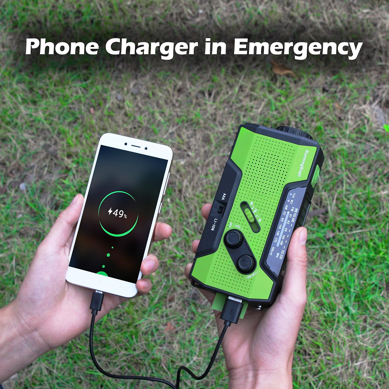 RunningSnail Solar Crank NOAA Weather Radio for Emergency with AM/FM, Flashlight, Reading Lamp and 2000mAh Power Bank (Green): Home Audio & Theater