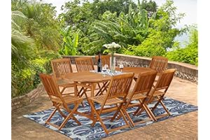 EAST WEST FURNITURE This 9 Pc Acacia Outside patio Dining Sets includes a single outdoor table and Eight foldable outdoor chairs